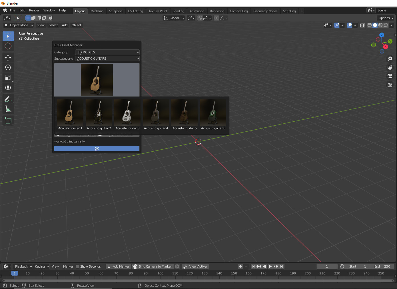 Acoustic Guitars Blender 3D Models - B3D Blender 3D Assets