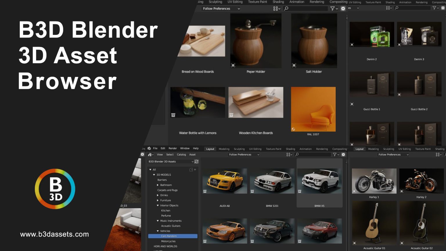 B3D Blender Asset Browser - B3D Blender 3D Assets